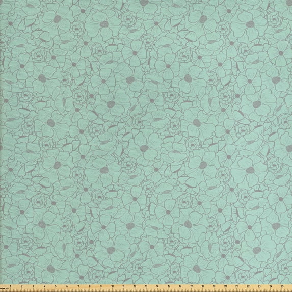 Floral Fabric by the Yard, Spring Season Themed Vintage Pattern with Flower Petals Blossom, Decorative Upholstery Fabric for Chairs & Home Accents, Almond Green and Taupe Grey by Ambesonne