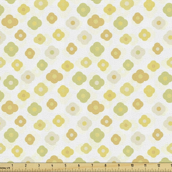 Ambesonne Green Yellow Fabric by the Yard Upholstery, Flowers Daisies, 1 Yard, Pale Green Yellow