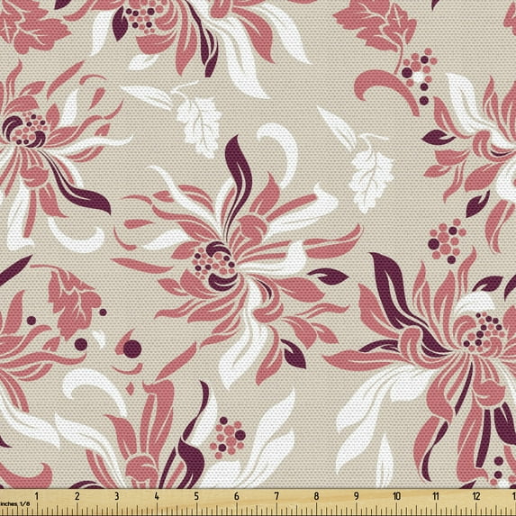 Ambesonne Floral Fabric by the Yard Upholstery, Pastel Florets, 1 Yard, Beige Coral Maroon