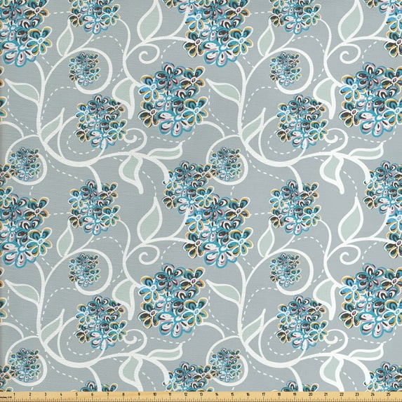 Ambesonne Floral Fabric by the Yard Upholstery, Swirls Daisy Bouquet, 3 Yards, Sky Blue Grey Apricot