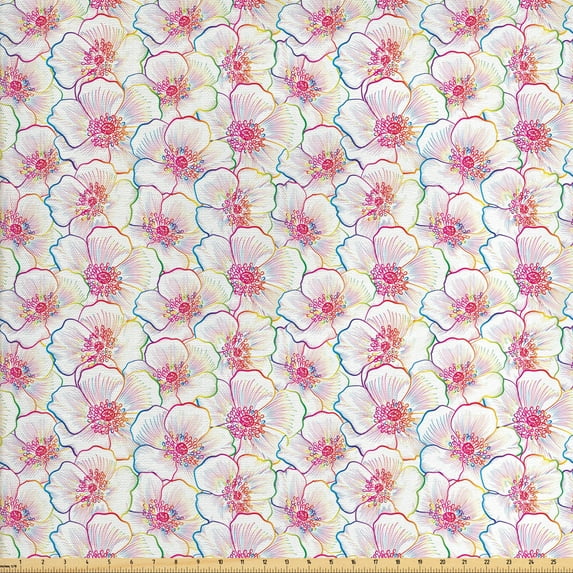 Floral Fabric by the Yard, Top View Layout of Colorful Budding Flowers Spring Time Romantic Botanical Elements, Decorative Upholstery Fabric for Sofas and Home Accents, Multicolor by Ambesonne