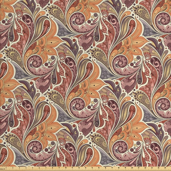 Ambesonne Floral Fabric by the Yard Upholstery, Paisley Leaf Pattern, 5 Yards, Multicolor