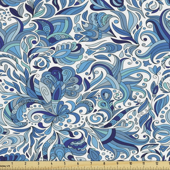 Ambesonne Floral Fabric by the Yard Upholstery, Middle Eastern Nature, 1 Yard, Blue Navy and Green