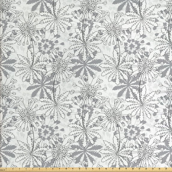 Ambesonne Floral Fabric by the Yard Upholstery, Abstract Flowers Art, 10 Yards, Purpleblue Grey