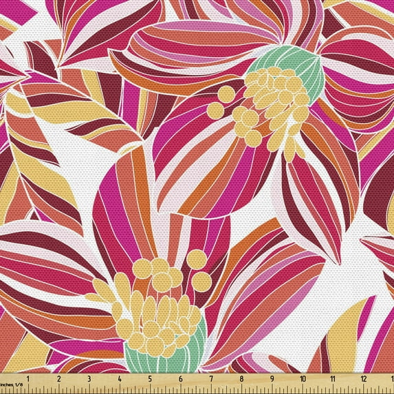 Ambesonne Floral Fabric by the Yard Upholstery, Abstract Spring Blossoms, 3 Yards, Multicolor