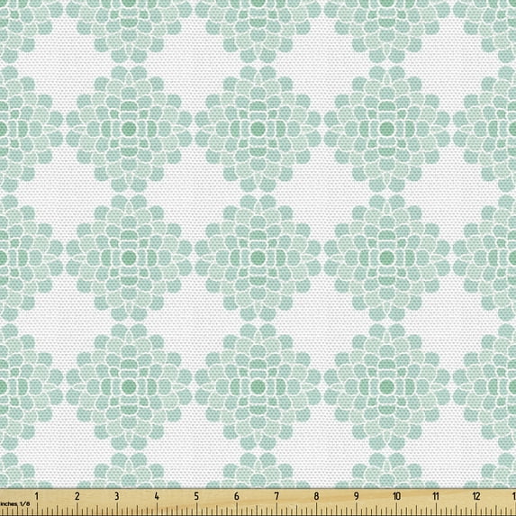 Ambesonne Aqua Fabric by the Yard Upholstery, Line Stripes Bold and Thin, 2 Yards, Seafoam White