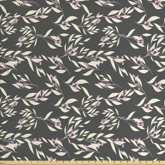 Ambesonne Floral Fabric by the Yard Upholstery, Botanical Pastel Eucalyptus, 10 Yards, Charcoal Grey Pale Pink