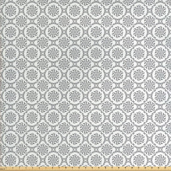 Ambesonne Floral Fabric by the Yard Upholstery, Classic Floral Vintage, 3 Yards, White and Grey