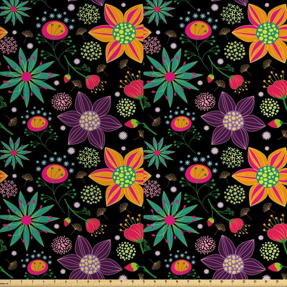 Ambesonne Floral Fabric by the Yard Upholstery, Summer Flowers Exotic Feels, 2 Yards, Multicolor