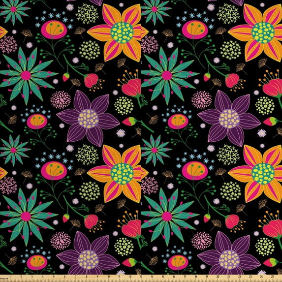 Floral Fabric by the Yard Upholstery, Colorful Summer Flowers Tropical Cheerful Feels Exotic Hawaiian Blossoms, Decorative Fabric for DIY and Home Accents, Multicolor by Ambesonne
