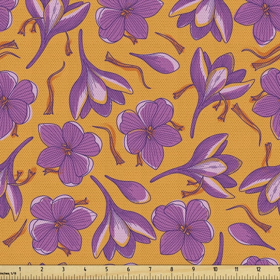 Ambesonne Floral Fabric by the Yard Upholstery, Hand Drawn Crocus Flower, 1 Yard, Pale Orange Pale Pink
