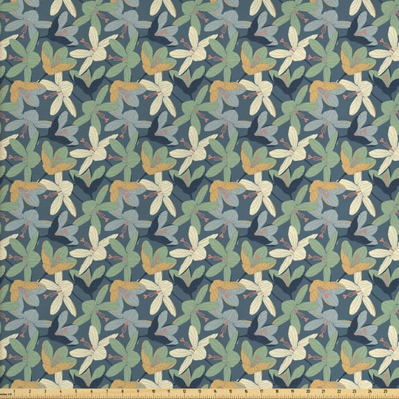 Ambesonne Floral Fabric by the Yard Upholstery, Pastel Art Crocuses Blossom, 10 Yards, Slate Blue Multicolor