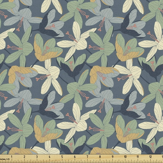 Ambesonne Floral Fabric by the Yard Upholstery, Pastel Art Crocuses Blossom, 1 Yard, Slate Blue Multicolor