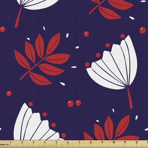 Ambesonne Floral Fabric by the Yard Upholstery, Abstract Toned Flowers Art, 10 Yards, Red Indigo White