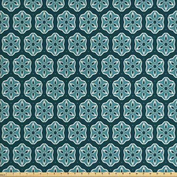 Ambesonne Floral Fabric by the Yard Upholstery, Oriental Art Flower Blooms, 5 Yards, Dark Teal and Turquoise