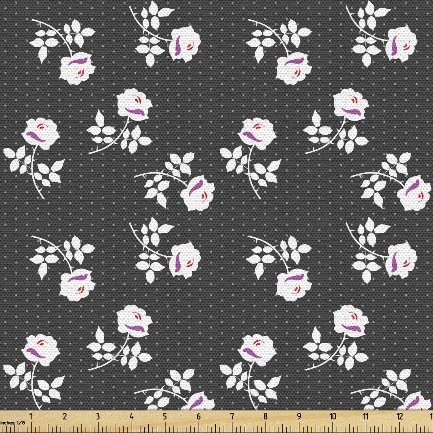 Ambesonne Floral Fabric by the Yard Upholstery, Rose Twigs on Polka ...