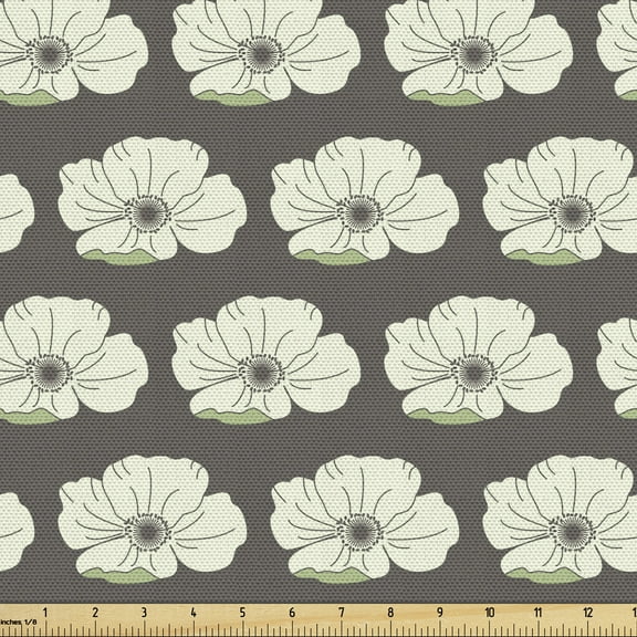 Floral Fabric by the Yard Upholstery, Graphical Illustration of Spring Time Blossoms Repeated Natural Garden, Decorative Fabric for DIY and Home Accents, Grey and Pastel Green by Ambesonne