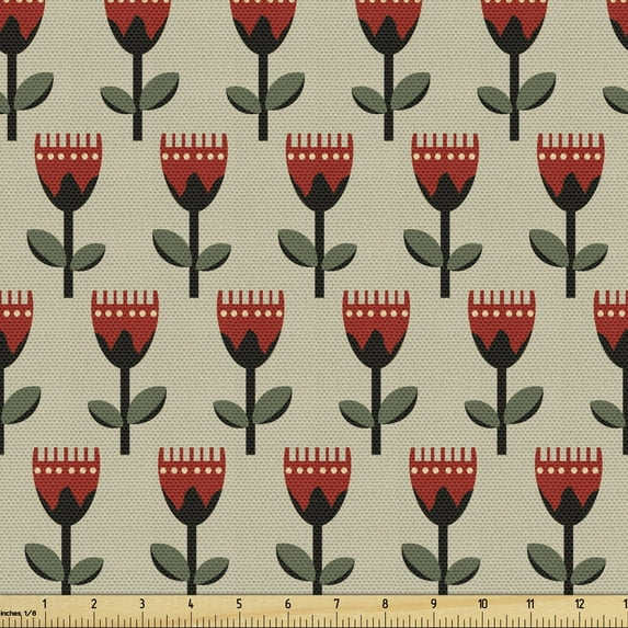 Ambesonne Floral Fabric by the Yard Upholstery, Graphical Tulips Concept, 5 Yards, Beige Multicolor