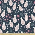 thumbnail image 1 of Floral Fabric by the Yard Upholstery, Hand Drawn Blossoming Spring Flowers Pastel Dots on Dark Background, Decorative Fabric for DIY and Home Accents, Dark Blue Pink and White by Ambesonne, 1 of 5