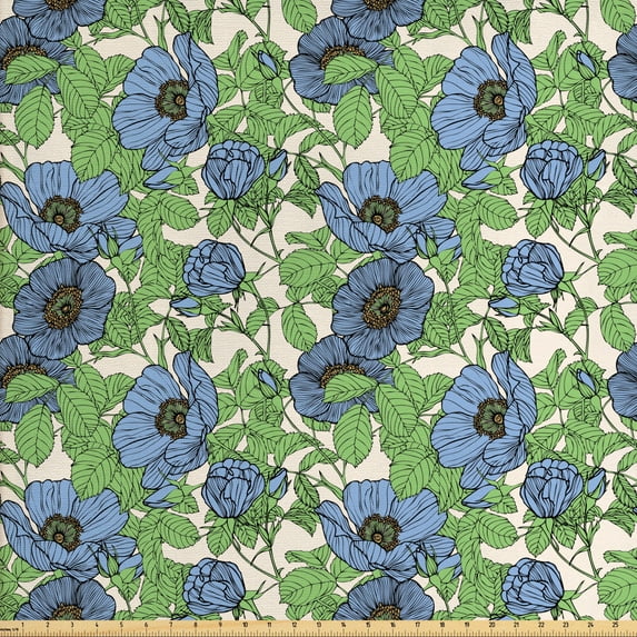 Ambesonne Floral Fabric by the Yard Upholstery, Bold Flowers Leaves Drawing, 3 Yards, Multicolor
