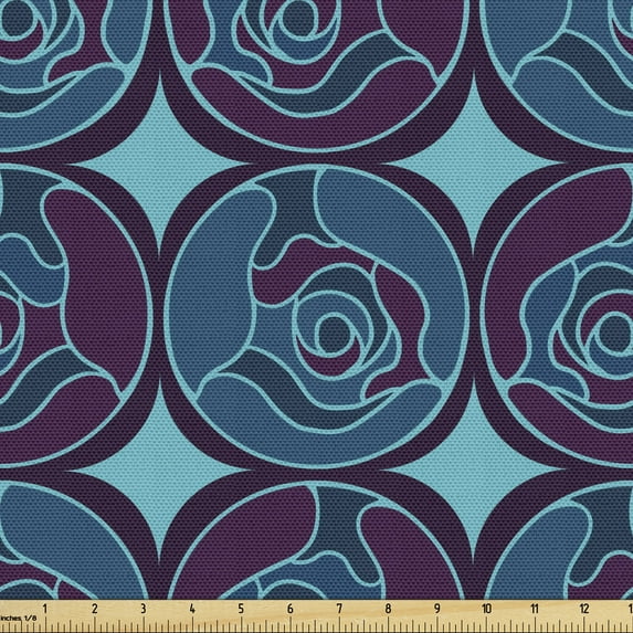 Ambesonne Floral Fabric by the Yard Upholstery, Overview of Digital Roses, 1 Yard, Aqua Dark Purple
