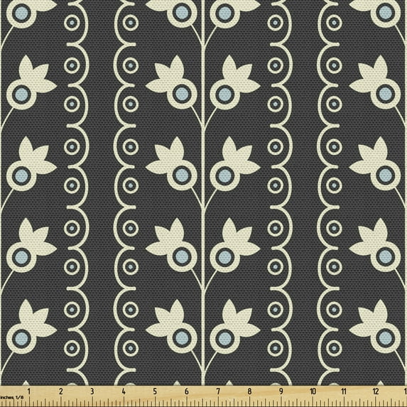 Ambesonne Pale Blue Fabric by the Yard Upholstery, Spring Flowers Leaf, 1 Yard, Black Pale Blue Cream