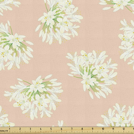 Ambesonne Floral Fabric by the Yard Upholstery, Blooming Agapanthus Flowers, 1 Yard, Peach Lime Green