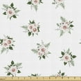 thumbnail image 1 of Floral Fabric by the Yard Upholstery, Print of Repeating Rose Flower Bouquet Motifs on a Plain Background, Decorative Fabric for DIY and Home Accents, Reseda Green and Blush by Ambesonne, 1 of 5