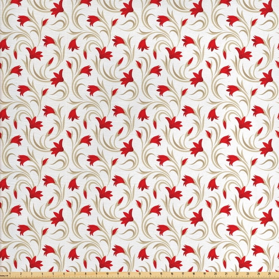 Ambesonne Floral Fabric by the Yard Upholstery, Gladiolus and Leaves, 5 Yards, Vermilion Beige