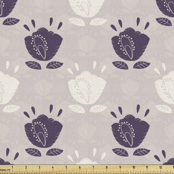 Floral Fabric by the Yard Upholstery, Repeating Botany Elements Vintage Garden Art Surreal Flourishes, Decorative Fabric for DIY and Home Accents, Pale Tan Quartz by Ambesonne