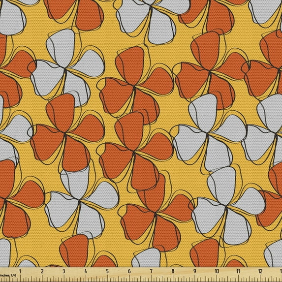 Floral Fabric by the Yard Upholstery, Repeating Botany Pattern with Abstract Autumn Flora, Decorative Fabric for DIY and Home Accents, Yellow Orange by Ambesonne