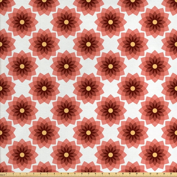 Floral Fabric by the Yard Upholstery, Simplistic Petals with Geometric Elements Circle and Teardrop Shape, Decorative Fabric for DIY and Home Accents, Coral Dried Rose by Ambesonne