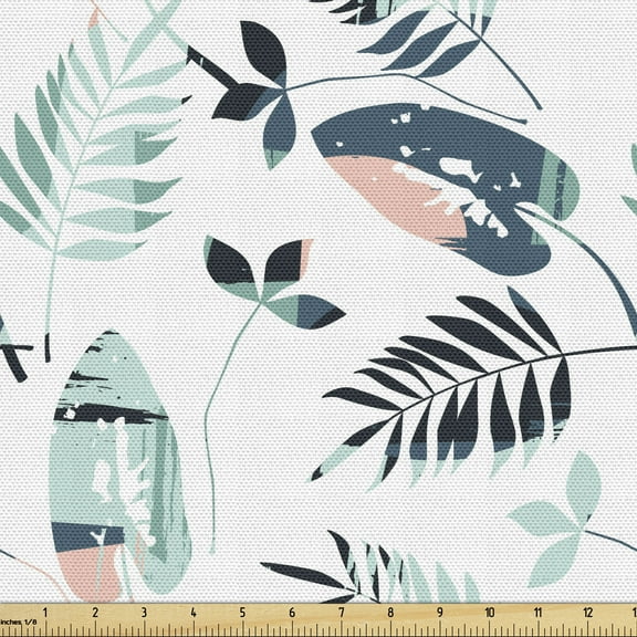 Floral Fabric by the Yard Upholstery, Tropical Plantation Exotic Leaves Drawn by Hand, Decorative Fabric for DIY and Home Accents, Multicolor by Ambesonne