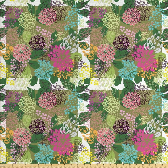 Ambesonne Floral Fabric by the Yard Upholstery, Blooms Beauty, 3 Yards, Multicolor