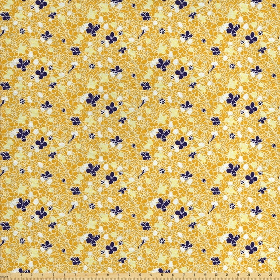 Ambesonne Floral Fabric by the Yard Upholstery, Hand Drawn Flower, 2 Yards, Champagne Earth Yellow