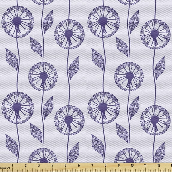 Floral Fabric by the Yard, Vertical Dandelion Flower Strips with Ornamental Leaves Dreamy Art, Upholstery Fabric for Dining Chairs Home Decor Accents, Pastel Purple and Quartz by Ambesonne