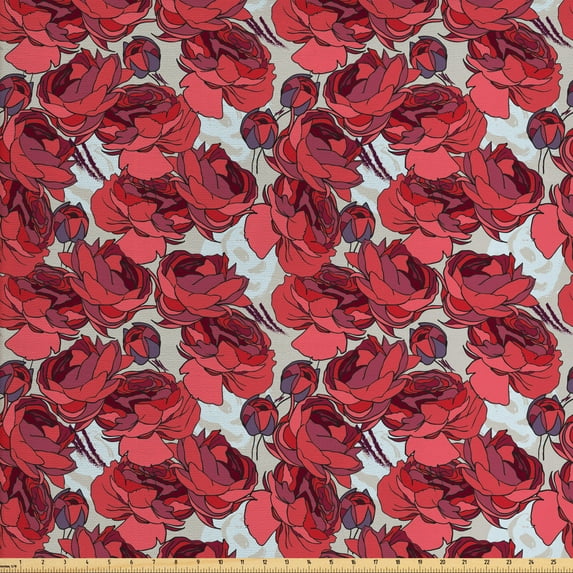 Ambesonne Floral Fabric by the Yard Upholstery, Vibrant Roses Bouquet, 2 Yards, Purple Pink Red