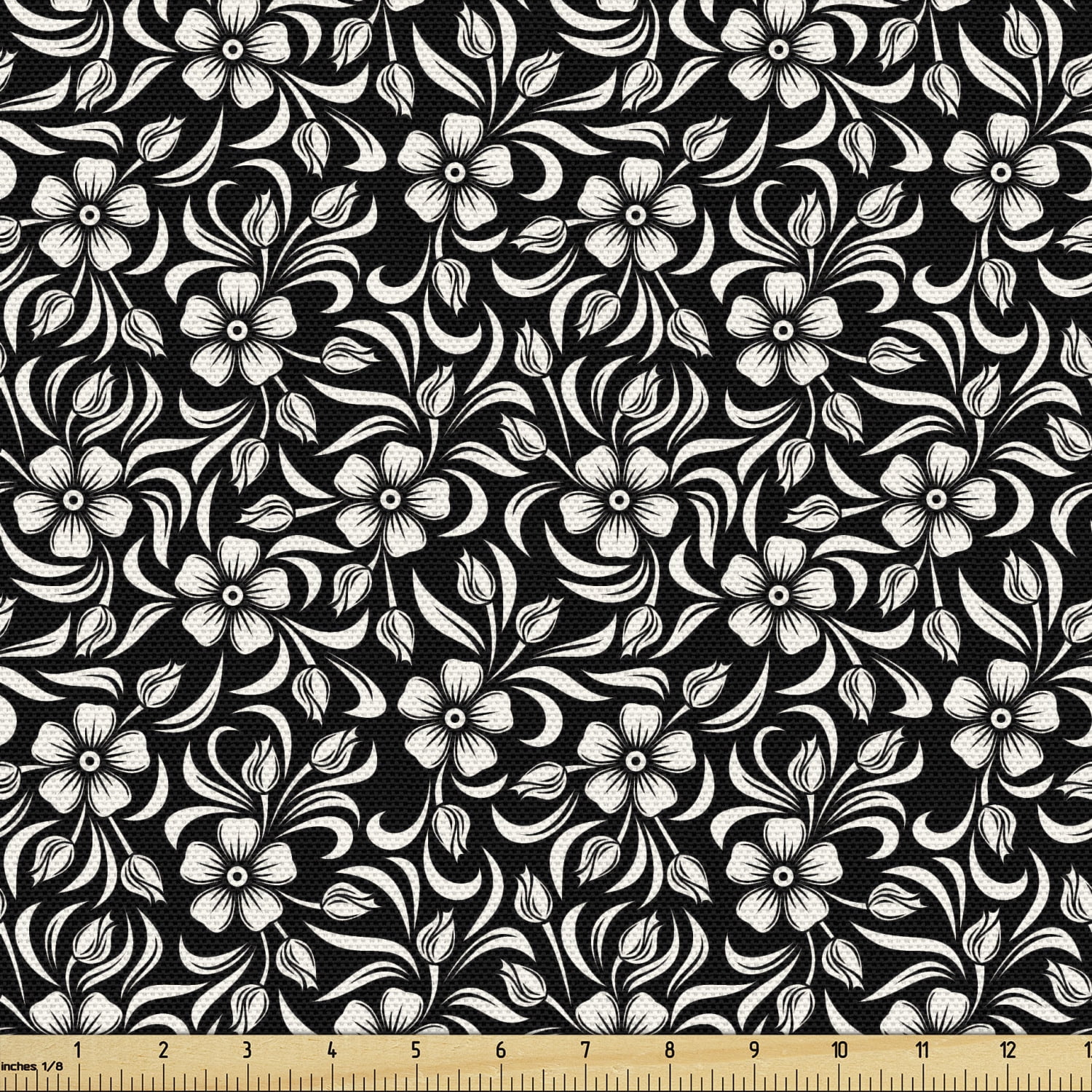 Ambesonne Floral Fabric by the Yard Upholstery, Retro Classic Flower ...