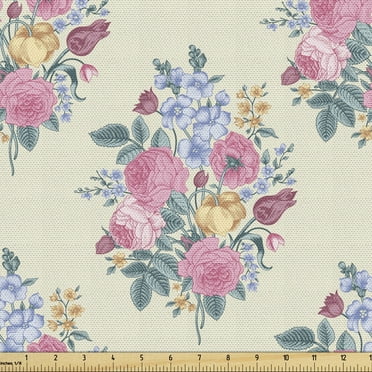 Ambesonne Floral Fabric by the Yard Upholstery, Natural Bouquet of Blossom, 1 Yard, Eggshell Multicolor