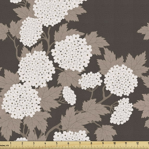 Floral Fabric by the Yard, Vintage Overview of Abstract Blossoms and Leaf Silhouettes, Upholstery Fabric for Dining Chairs Home Decor Accents, Dark Taupe Warm Taupe by Ambesonne