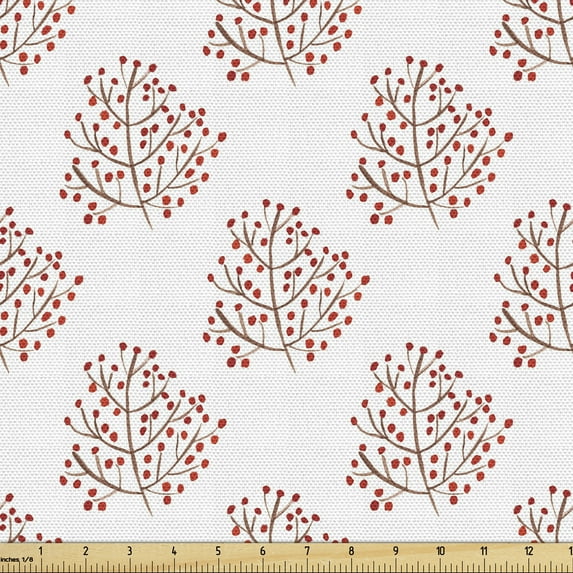 Ambesonne Floral Fabric by the Yard Upholstery, Berry Branches in Watercolor, 10 Yards, White Cocoa and Vermilion