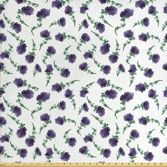 Ambesonne Floral Fabric by the Yard Upholstery, Watercolor Design Flowers, 2 Yards, Dark Indigo Laurel Green