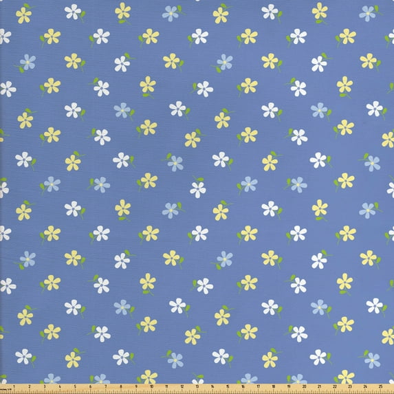 Ambesonne Floral Fabric by the Yard Upholstery, Small Spring Daisies, 10 Yards, Pale Yellow Violet Blue