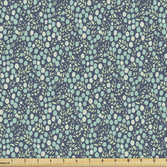 Ambesonne Floral Fabric by the Yard Upholstery, Round Bloom and Leaves, 1 Yard, Indigo Seafoam