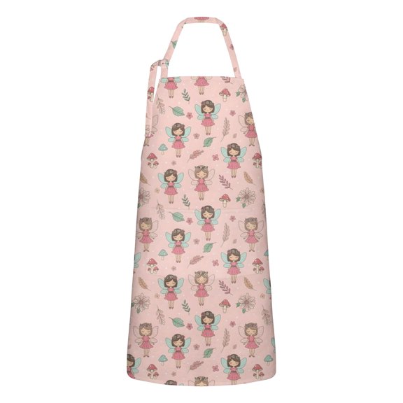 Floral Fairy Princess Pattern Apron-Garden Aprons for Women with Pockets-Cotton Linen Waterproof Kitchen Cooking Gardening Aprons Adjustable for Kitchen,Cooking,BBQ and Salon 33x27 Inch