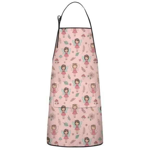 Floral Fairy Princess Pattern Apron-Garden Aprons for Women with Pockets-Cotton Linen Waterproof Kitchen Cooking Gardening Aprons Adjustable for Kitchen,Cooking,BBQ and Salon 33x27 Inch
