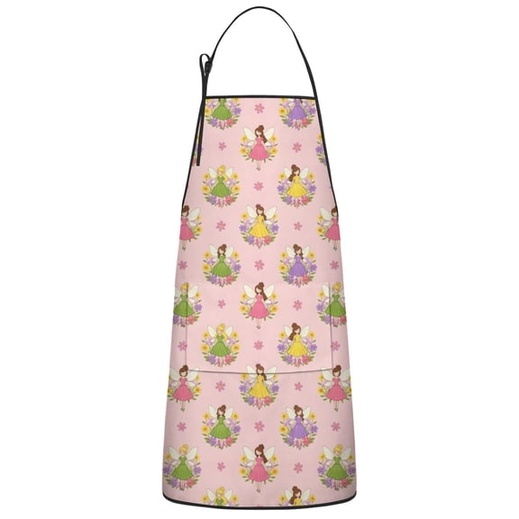Floral Fairy Princess Pattern Apron-Garden Aprons for Women with Pockets-Cotton Linen Waterproof Kitchen Cooking Gardening Aprons Adjustable for Kitchen,Cooking,BBQ and Salon 33x27 Inch