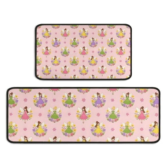 Floral Fairy Princess Pattern Kitchen Rugs Sets Of 2,Anti Fatigue Kitchen Mat Rugs Non Slip Washable,Decorative Kitchen Floor Mats for Kitchen,Sink,Laundry,17"X30"+17"X47"