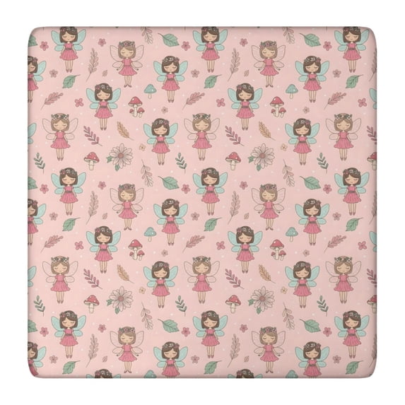 Floral Fairy Princess Pattern Square Fitted Tablecloth with Elastic Edge,Square Table Cover,Washable Elastic Table Cover for Home Kitchen Party Decor 36"x36"