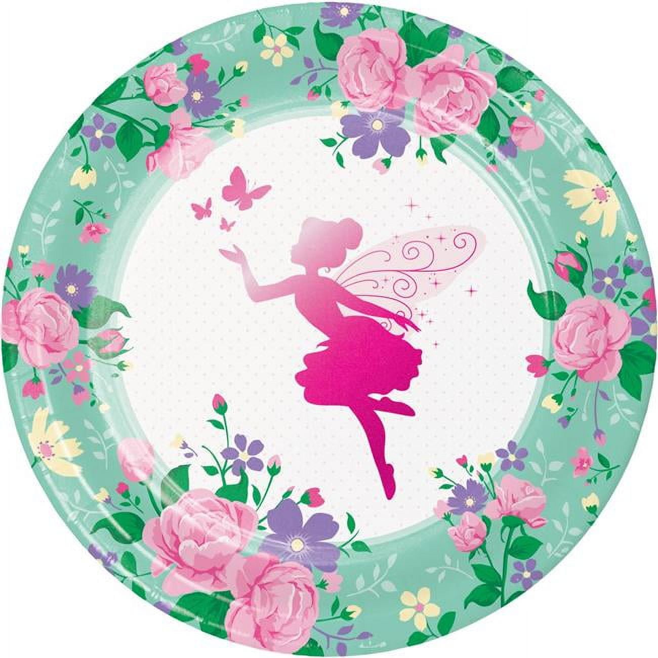 SHINDIGZ Floral Fairy Sparkle Pink Pixie Girl Kids Birthday Party 9" Paper Dinner Plates